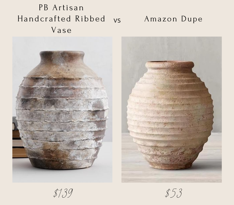 Pottery Barn ribbed vase vs Amazon Dupe