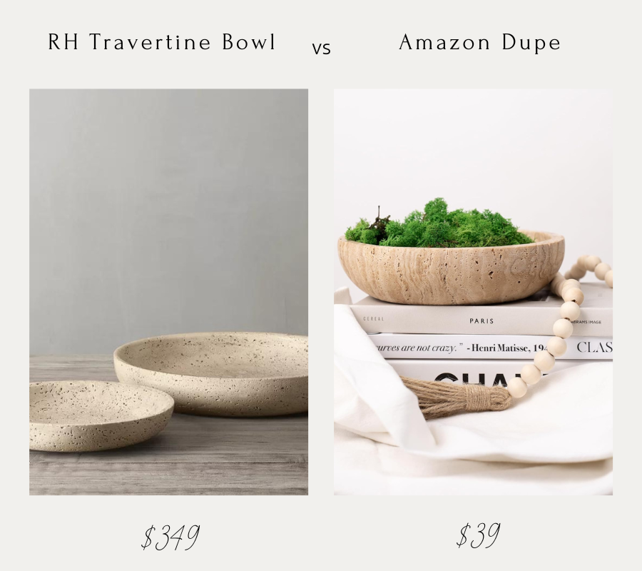 restoration hardware travertine bowl vs amazon dupe with price comparison