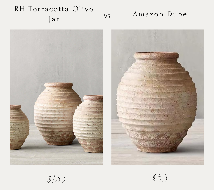 restoration hardware terracotta olive jar vs amazon dupe with price comparison