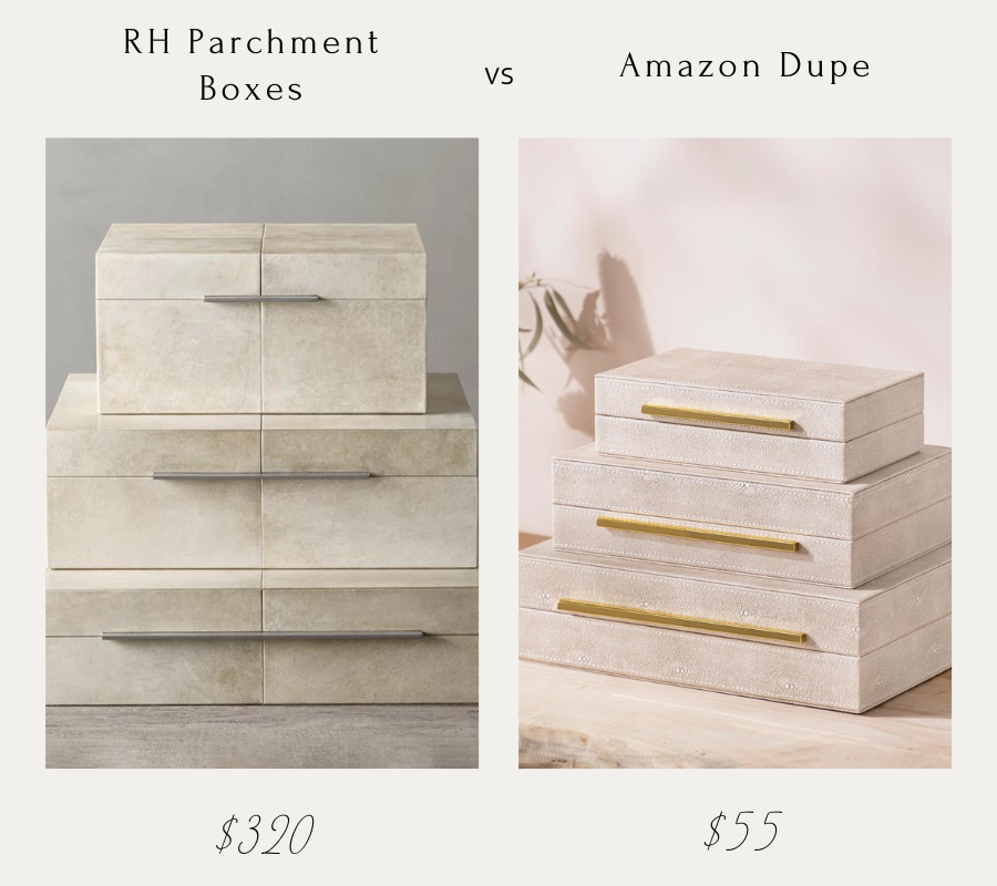 restoration hardware parchment boxes vs amazon dupe with price comparison