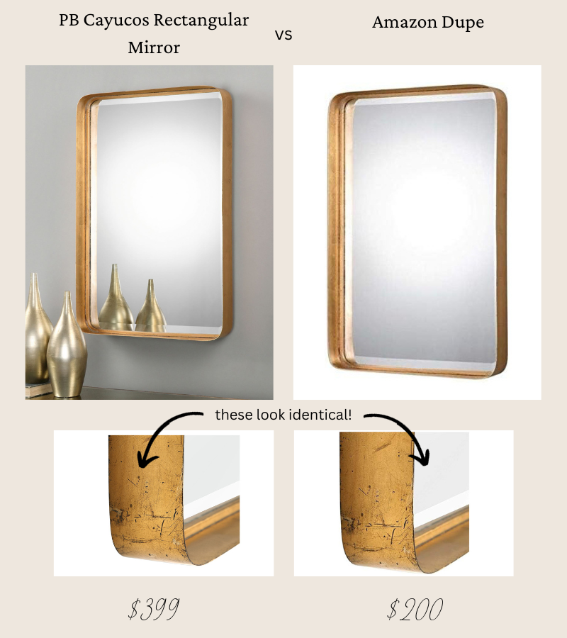 Pottery Barn rectangular mirror vs Amazon Dupe